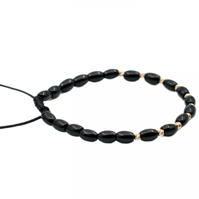 Bratara cu bile de Aur 14k si pietre semipretioase Onix tuburi AU0119 [2]