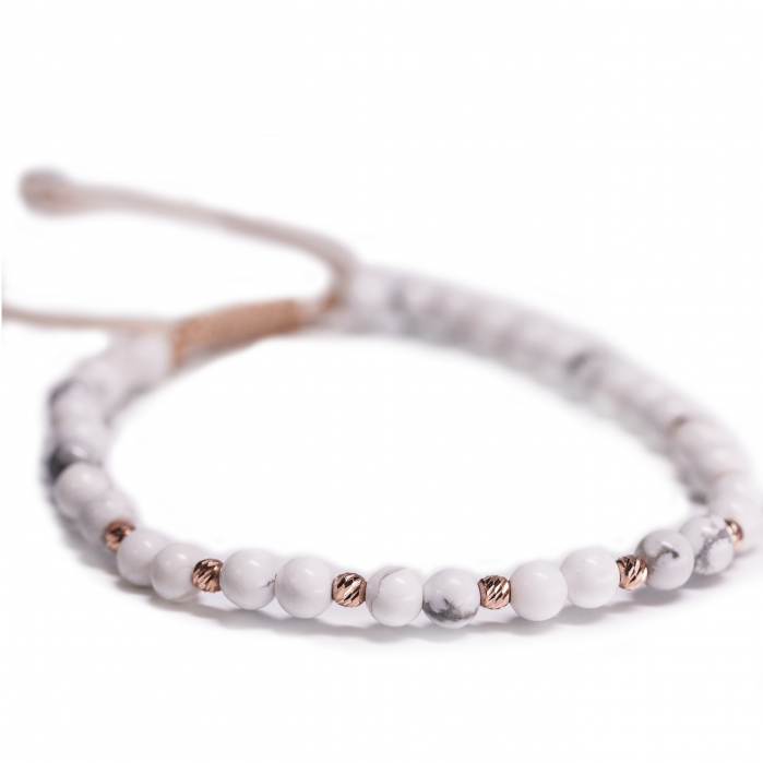 Bratara cu 10 bile de Aur roz 14k si pietre semipretioase Howlit AU0039 [2]