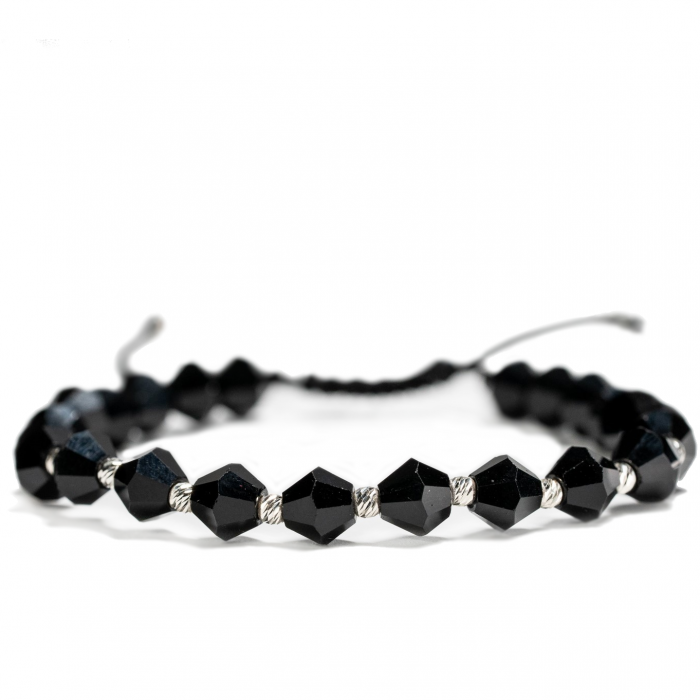 Bratara Argint 925 cu 12 bile si cristale sticla negre Handmade-AG0001 [1]