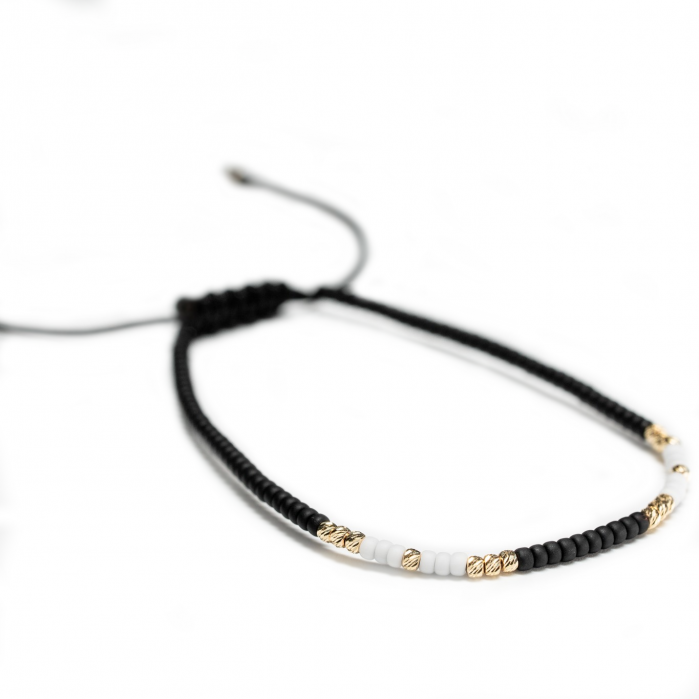 Bratara cu 16 bile de Aur 14k si margele Miyuki negru-alb AU0046 [2]