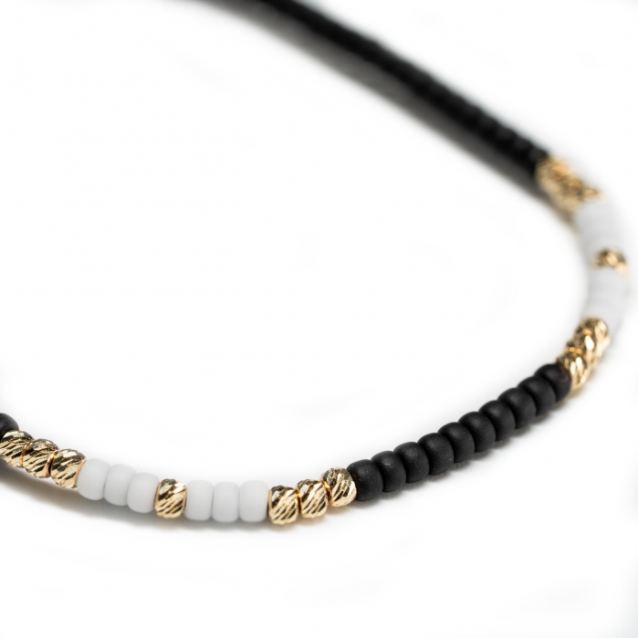 Bratara cu 16 bile de Aur 14k si margele Miyuki negru-alb AU0046 [3]