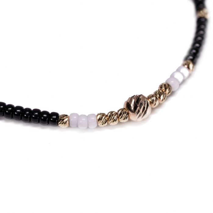 Bratara cu 17 bile de Aur 14k si margele Miyuki negru-alb AU0045 [3]