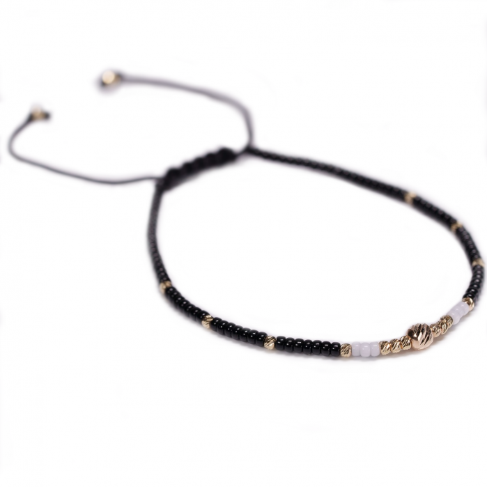 Bratara cu 17 bile de Aur 14k si margele Miyuki negru-alb AU0045 [2]