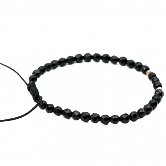 Bratara cu bile de Aur 14k si pietre semipretioase Onix negru sfere fatetate AU0112 [2]