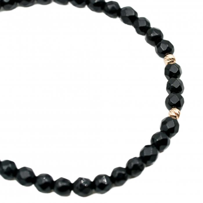Bratara cu bile de Aur 14k si pietre semipretioase Onix negru sfere fatetate AU0112 [3]
