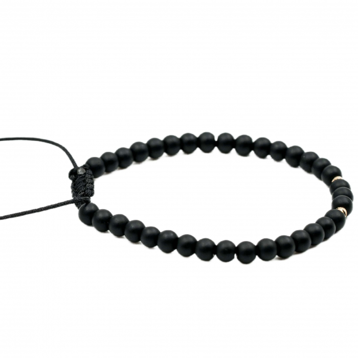 Bratara cu bile de Aur 14k si pietre semipretioase Onix negru mat AU0108 [2]