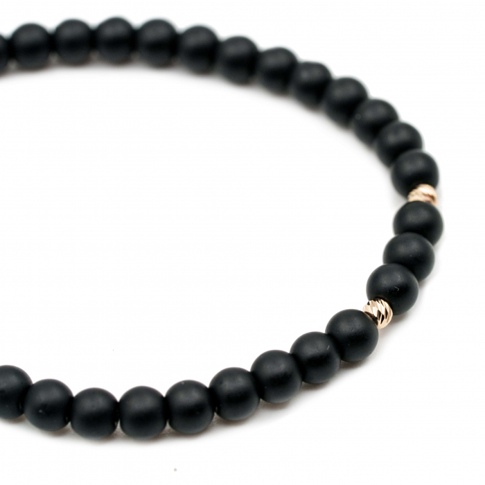 Bratara cu bile de Aur 14k si pietre semipretioase Onix negru mat AU0108 [3]