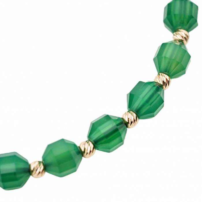 Bratara cu bile de Aur 14k si pietre semipretioase Agat verde butoiase fatetate AU0124 [3]