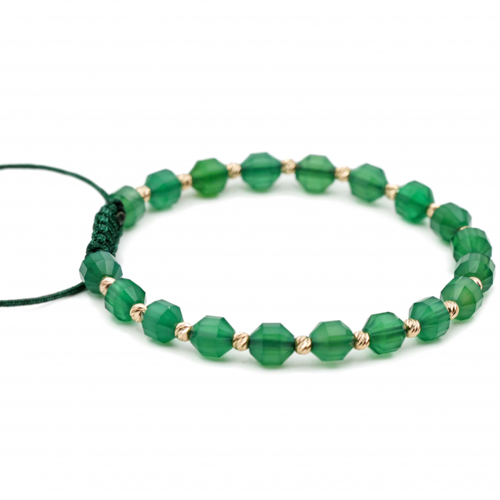 Bratara cu bile de Aur 14k si pietre semipretioase Agat verde butoiase fatetate AU0124 [2]