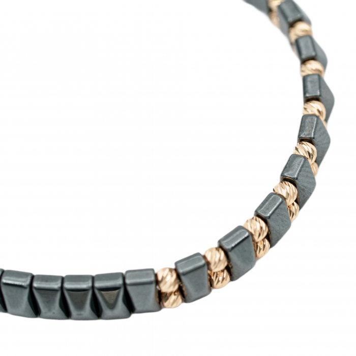 Bratara cu bile de Aur 14k si pietre semipretioase Hematit negru AU0115 [3]