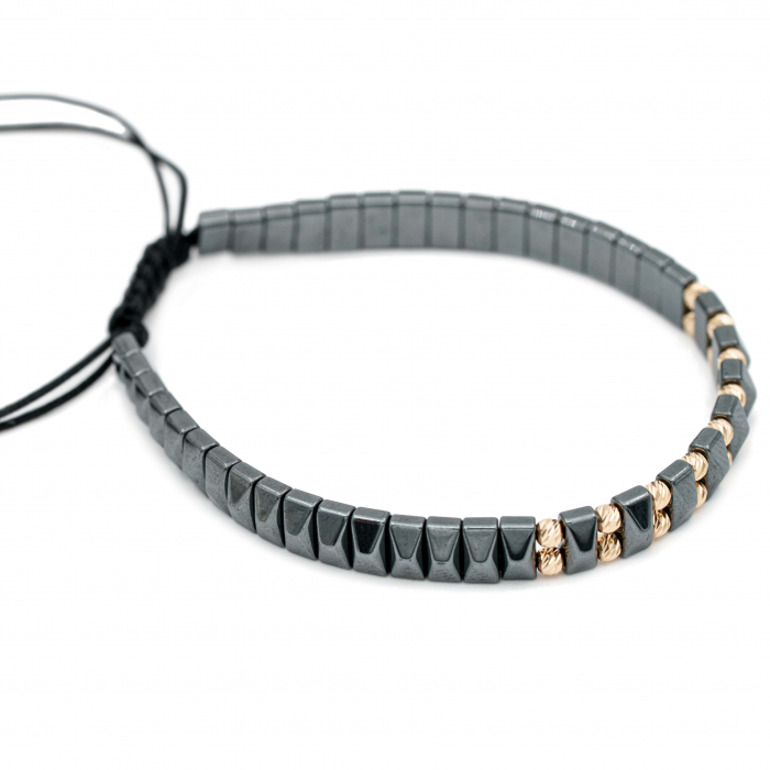 Bratara cu bile de Aur 14k si pietre semipretioase Hematit negru AU0115 [2]