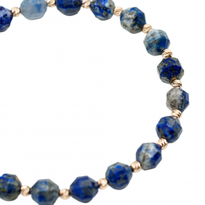 Bratara cu bile de Aur 14k si pietre semipretioase Lapis Lazuli butoiase fatetate AU0123 [3]