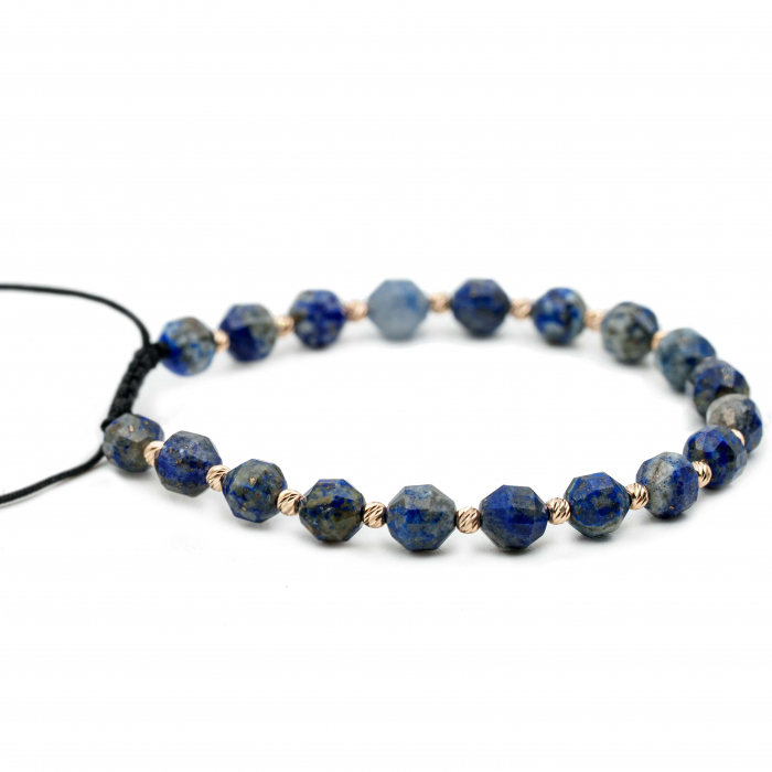 Bratara cu bile de Aur 14k si pietre semipretioase Lapis Lazuli butoiase fatetate AU0123 [2]
