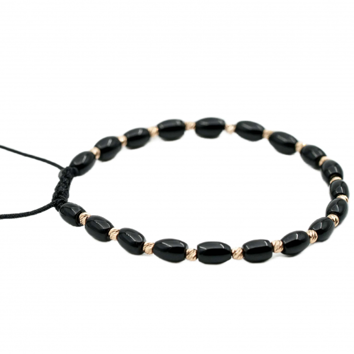 Bratara cu bile de Aur 14k si pietre semipretioase Onix negru tuburi AU0120 [2]