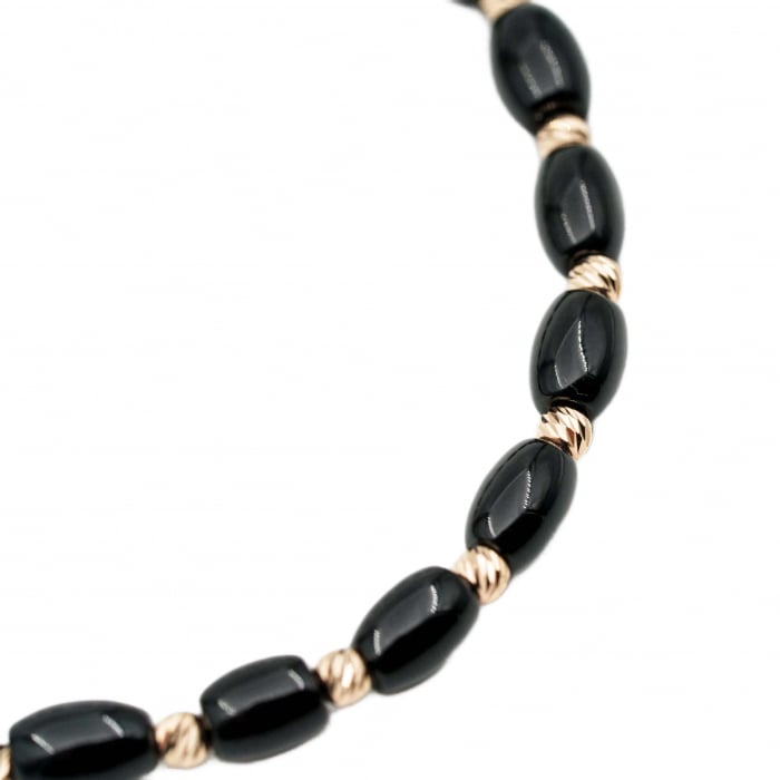 Bratara cu bile de Aur 14k si pietre semipretioase Onix negru tuburi AU0120 [3]