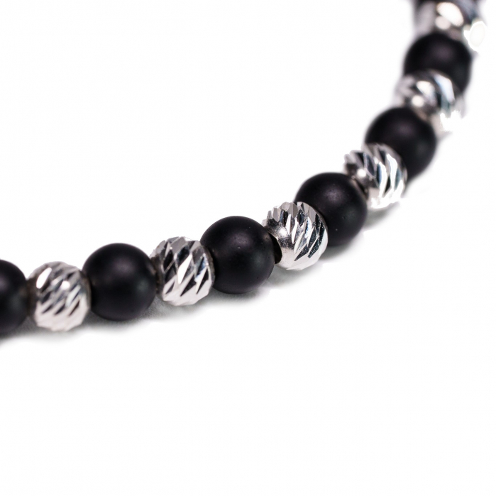 Bratara Argint 925 cu 22 de bile si pietre semipretioase Onix negru mat Handmade-AG0015 [3]