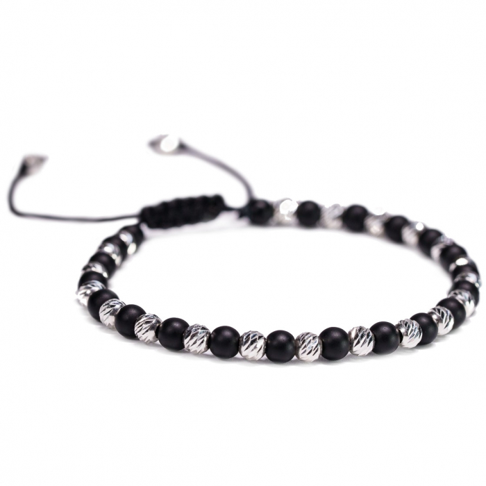 Bratara Argint 925 cu 22 de bile si pietre semipretioase Onix negru mat Handmade-AG0015 [2]