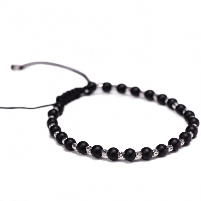 Bratara Argint 925 cu 26 de bile si pietre semipretioase Onix negru mat Handmade-AG0012 [2]