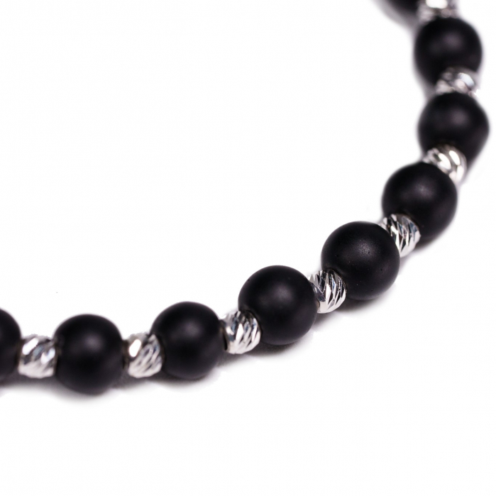 Bratara Argint 925 cu 26 de bile si pietre semipretioase Onix negru mat Handmade-AG0012 [3]
