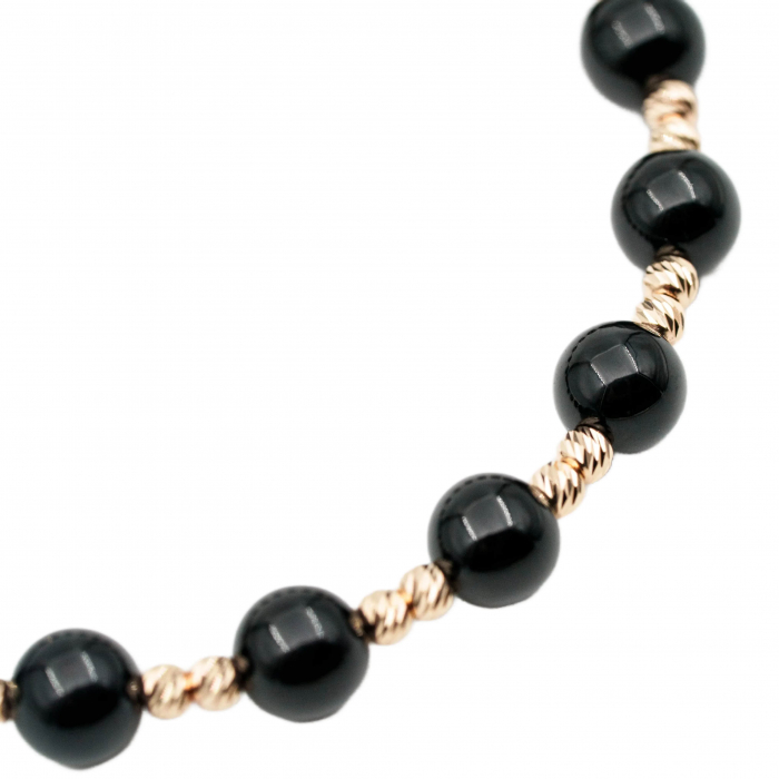 Bratara cu bile de Aur 14k si pietre semipretioase Onix negru 6mm AU0118 [3]
