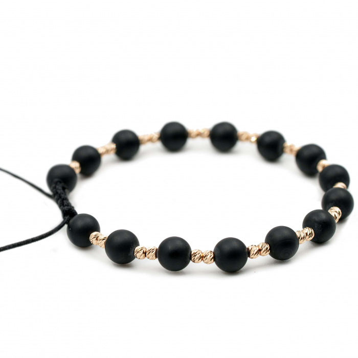 Bratara cu bile de Aur 14k si pietre semipretioase Onix negru mat 6mm AU0117 [2]