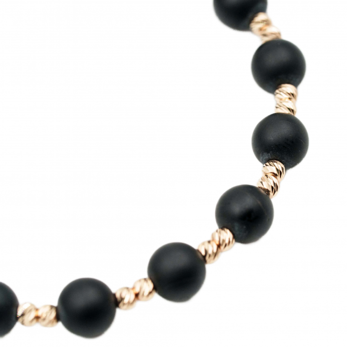Bratara cu bile de Aur 14k si pietre semipretioase Onix negru mat 6mm AU0117 [3]