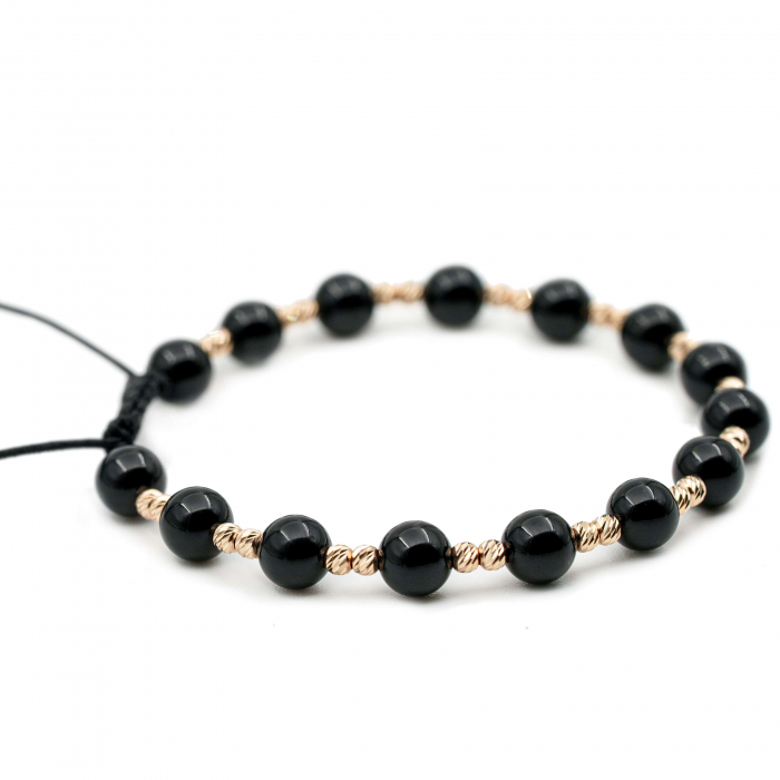 Bratara cu bile de Aur 14k si pietre semipretioase Onix negru 6mm AU0118 [2]