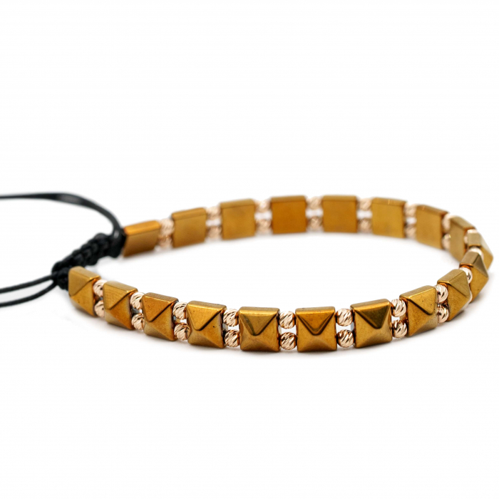 Bratara cu bile de Aur 14k si pietre semipretioase Hematit auriu AU0116 [2]