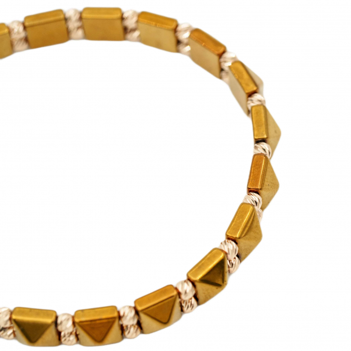 Bratara cu bile de Aur 14k si pietre semipretioase Hematit auriu AU0116 [3]