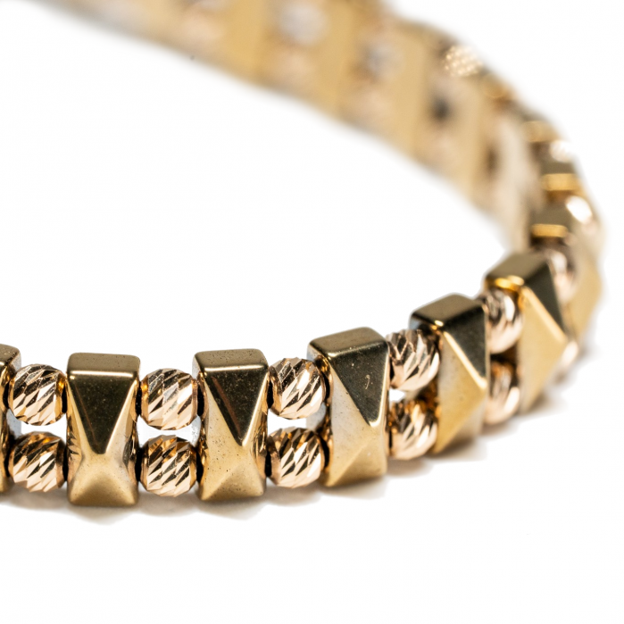 Bratara cu 58 de bile de Aur 14k si pietre semipretioase Hematit auriu AU0002 [3]
