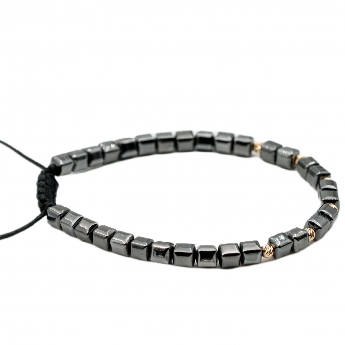 Bratara cu bile de Aur 14k si pietre semipretioase Hematit natural cuburi AU0106 [2]