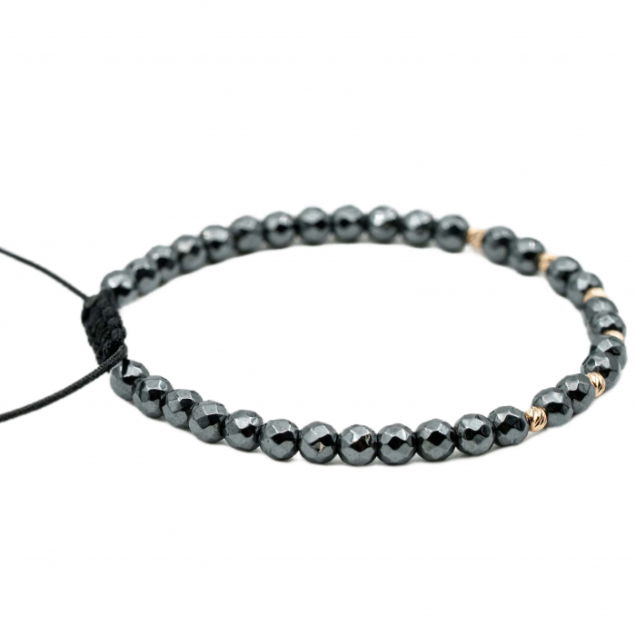 Bratara cu bile de Aur 14k si pietre semipretioase Hematit natural sfere fatetate AU0105 [2]