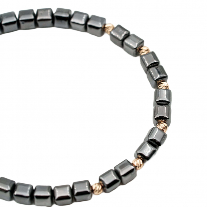 Bratara cu bile de Aur 14k si pietre semipretioase Hematit natural cuburi AU0106 [3]