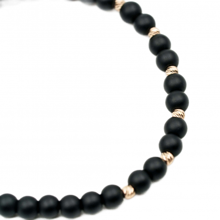Bratara cu bile de Aur 14k si pietre semipretioase Onix negru mat AU0103 [3]