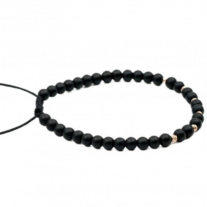 Bratara cu bile de Aur 14k si pietre semipretioase Onix negru mat AU0103 [2]