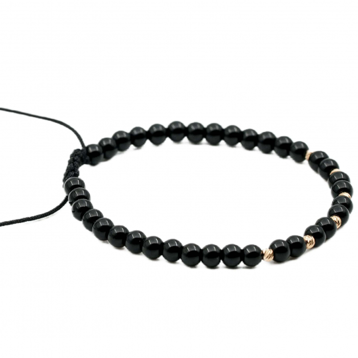 Bratara cu bile de Aur 14k si pietre semipretioase Onix negru AU0104 [2]