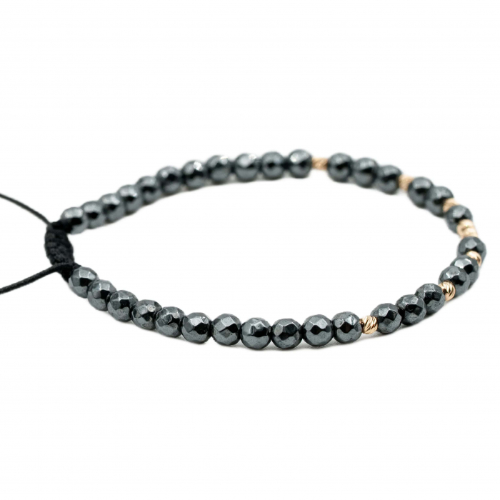 Bratara cu bile de Aur 14k si pietre semipretioase Hematit natural fatetat AU0095 [2]