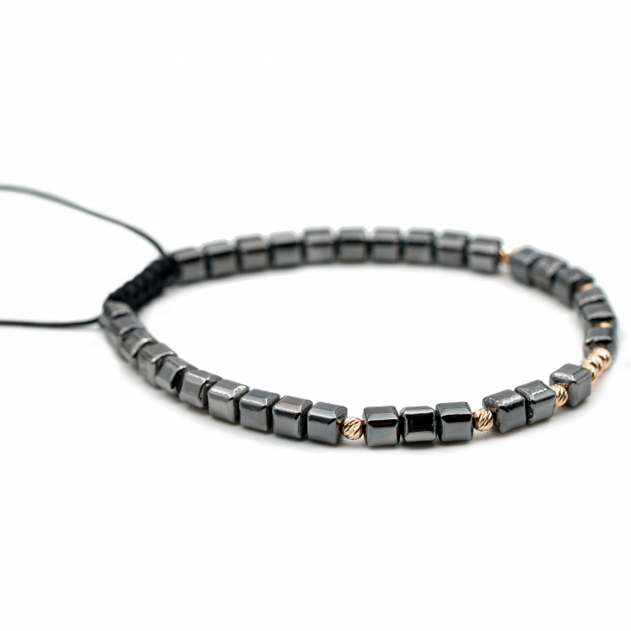 Bratara cu 9 bile de Aur 14k si pietre semipretioase Hematit natural cuburi AU0096 [2]
