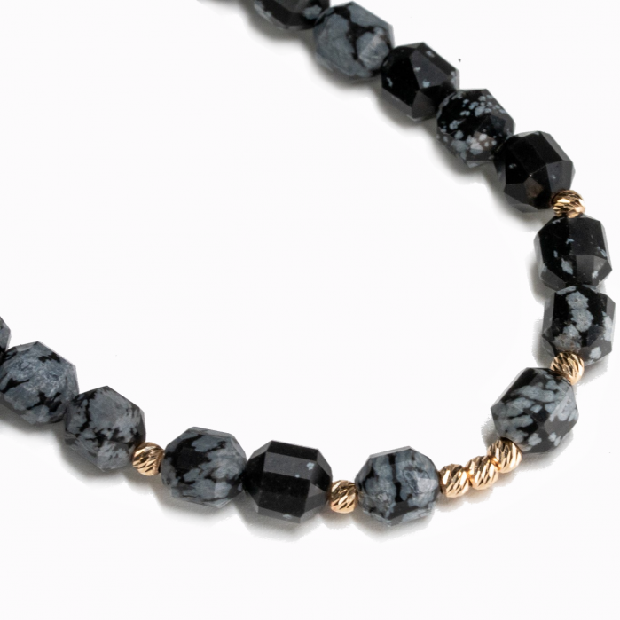 Bratara cu 9 bile de Aur 14k si pietre semipretioase Obsidian butoiase fatetate AU0020 [3]