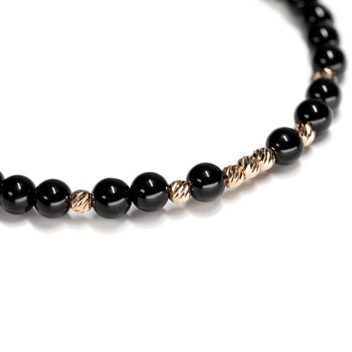Bratara cu 9 bile de Aur 14k si pietre semipretioase Onix negru AU0031 [3]