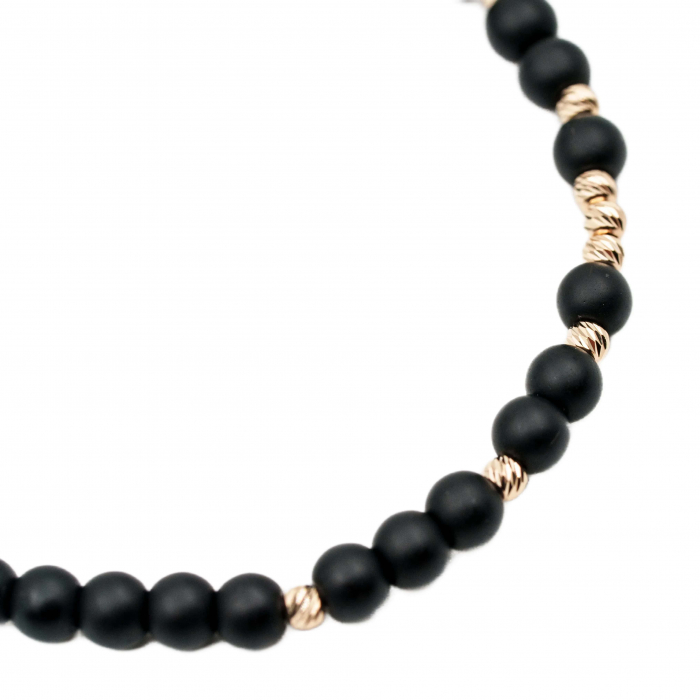 Bratara cu bile de Aur 14k si pietre semipretioase Onix negru mat AU0093 [2]