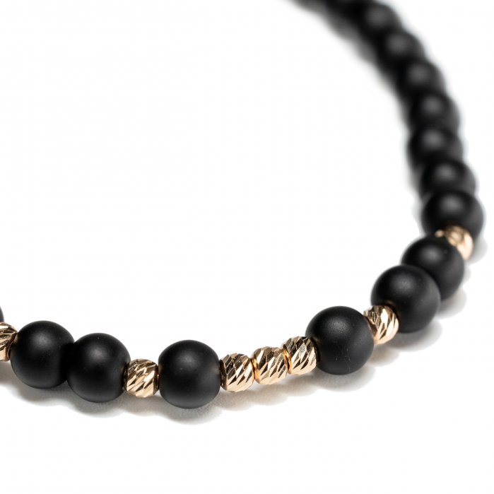 Bratara cu 9 bile de Aur 14k si pietre semipretioase Onix negru mat AU0032 [3]