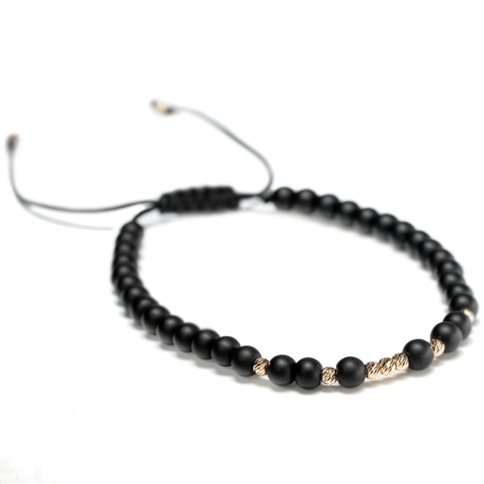 Bratara cu 9 bile de Aur 14k si pietre semipretioase Onix negru mat AU0032 [2]