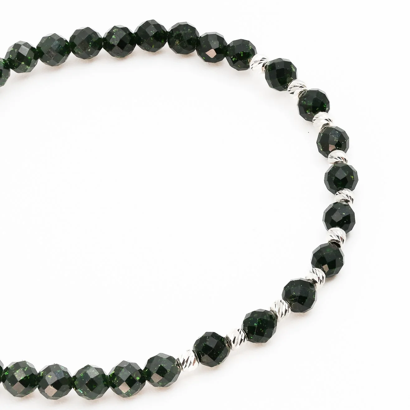 Bratara cu bile de Argint 925 si Piatra Soarelui verde sfere fatetate – AG0029 [3]