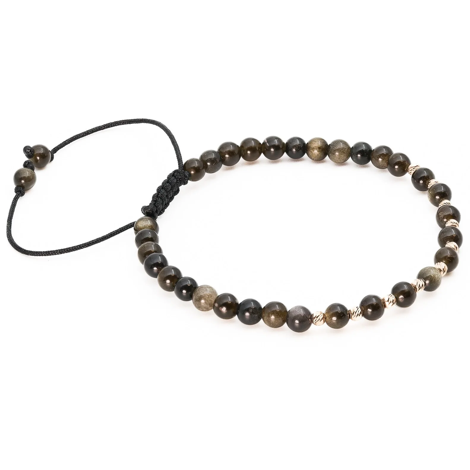 Bratara cu bile de Aur 14k si Obsidian Auriu – AU0180 [2]