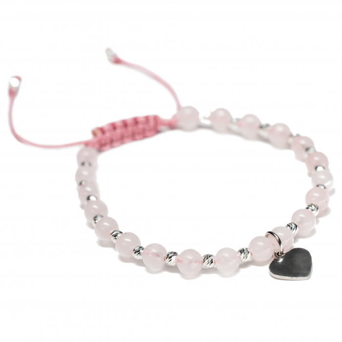 Bratara Argint 925 cu Pandantiv Inima, 20 de bile si pietre semipretioase Cuart roz Handmade-AG0008 [2]