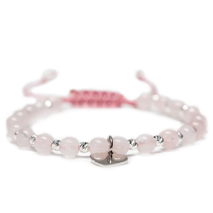 Bratara Argint 925 cu Pandantiv Inima, 20 de bile si pietre semipretioase Cuart roz Handmade-AG0008 [1]