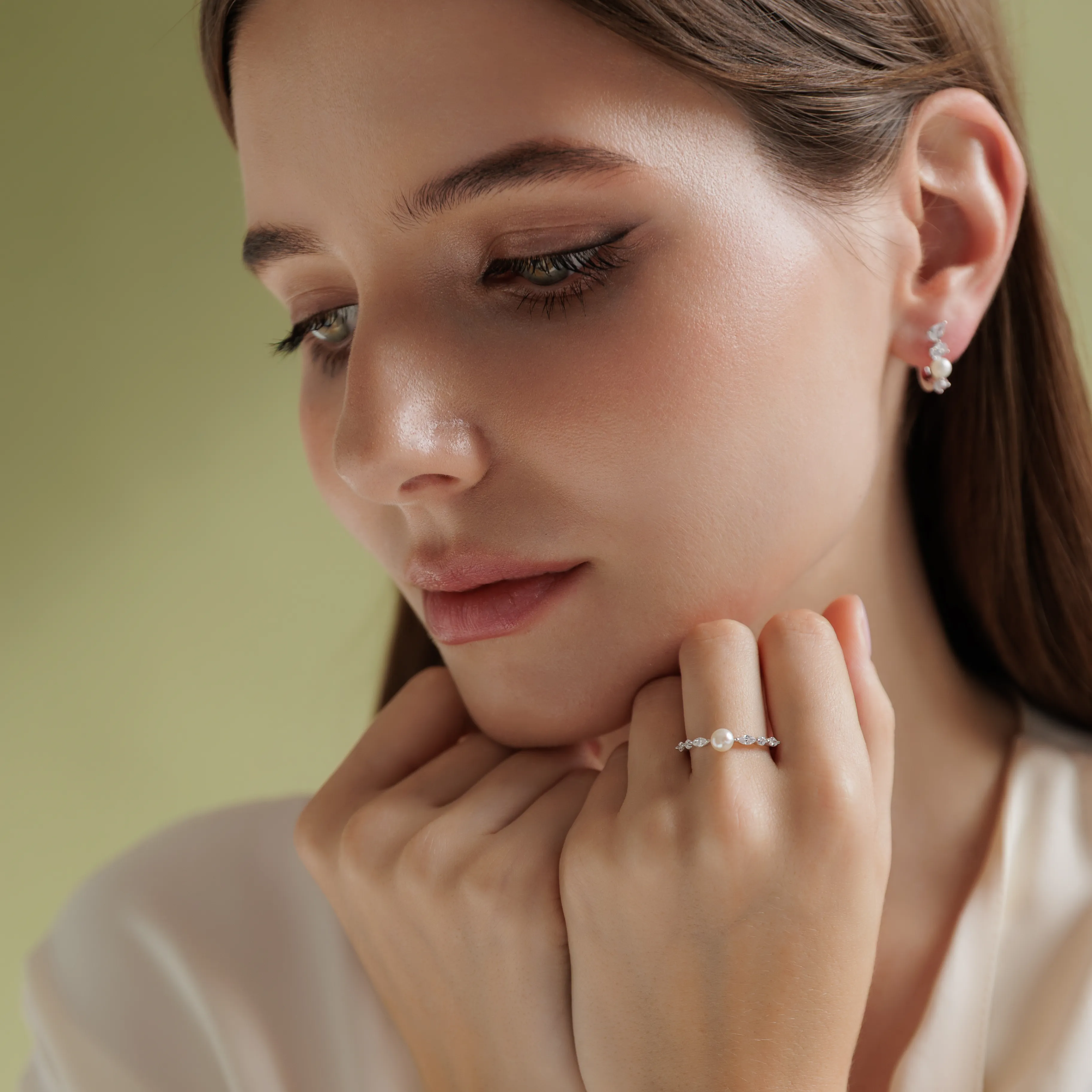 Inel argint cu perla naturala si zirconia marquise - Céleste [2]