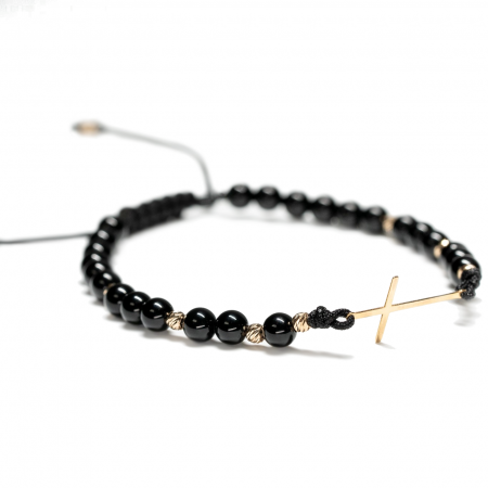 Bratara cu bile de Aur 14k, Cruce din Aur 14k si pietre semipretioase Onix AU0049 [1]
