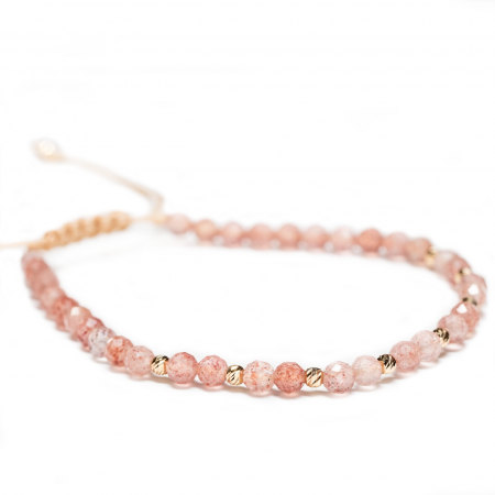 Bratara cu 10 bile de Aur 14k si pietre semipretioase Cuart Cherry sfere fatetate AU0038 [1]